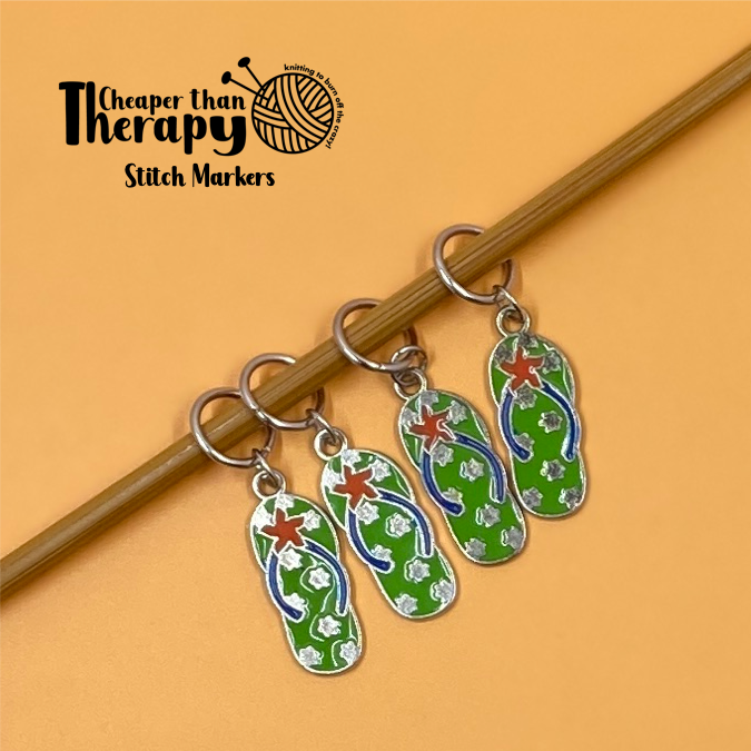 Green Flip Flop Enamel Closed Stitch Markers