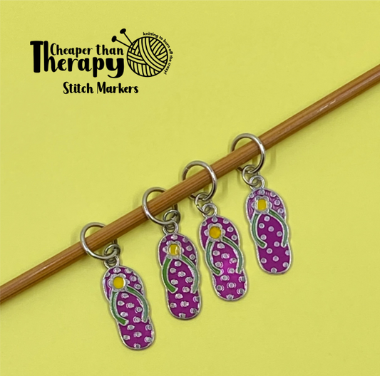 Purple Polka-Dot Flip Flop Enamel Closed Stitch Markers