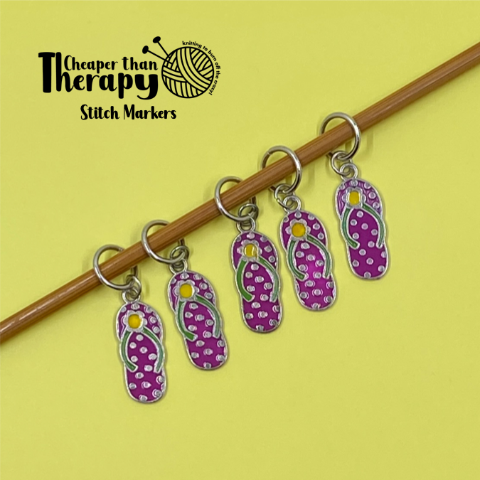 Purple Polka-Dot Flip Flop Enamel Closed Stitch Markers